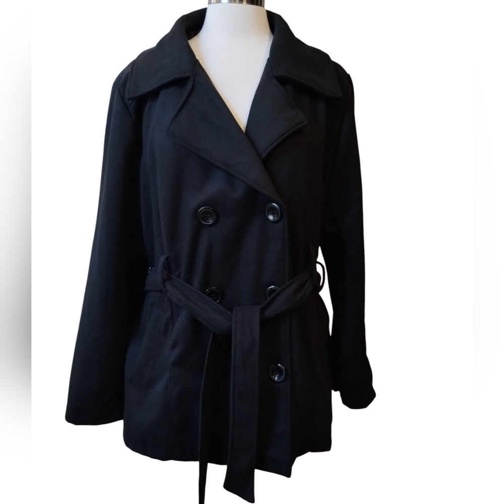 ME JANE Peacoat Black Double-Breasted Belted 1X